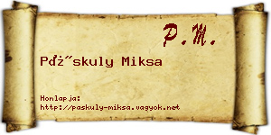 Páskuly Miksa névjegykártya